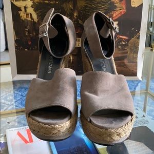 Stuart Weitzman Grey Suede Espadrille Wedge Sandal